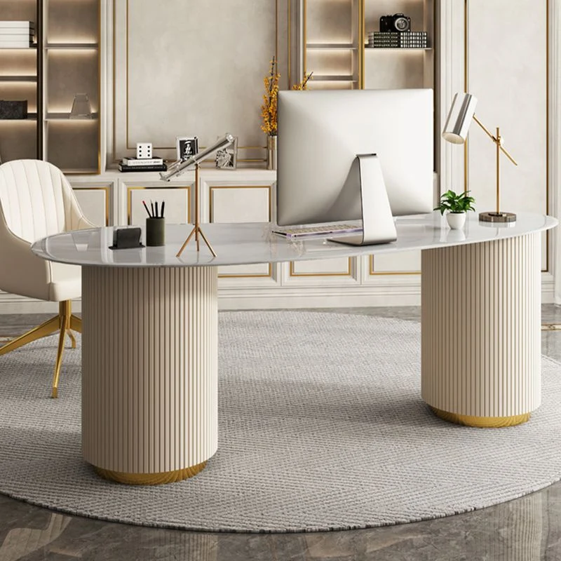 Bureau d'écriture en pierre de style Glam, bureau d'ordinateur en métal avec 3 tiroirs Clearhalo