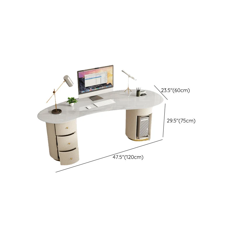 Bureau d'écriture en pierre de style Glam, bureau d'ordinateur en métal avec 3 tiroirs Clearhalo