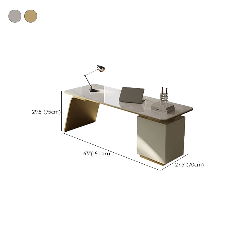 Bureau d'écriture en pierre de style Glam, bureau rectangulaire avec 3 tiroirs Clearhalo
