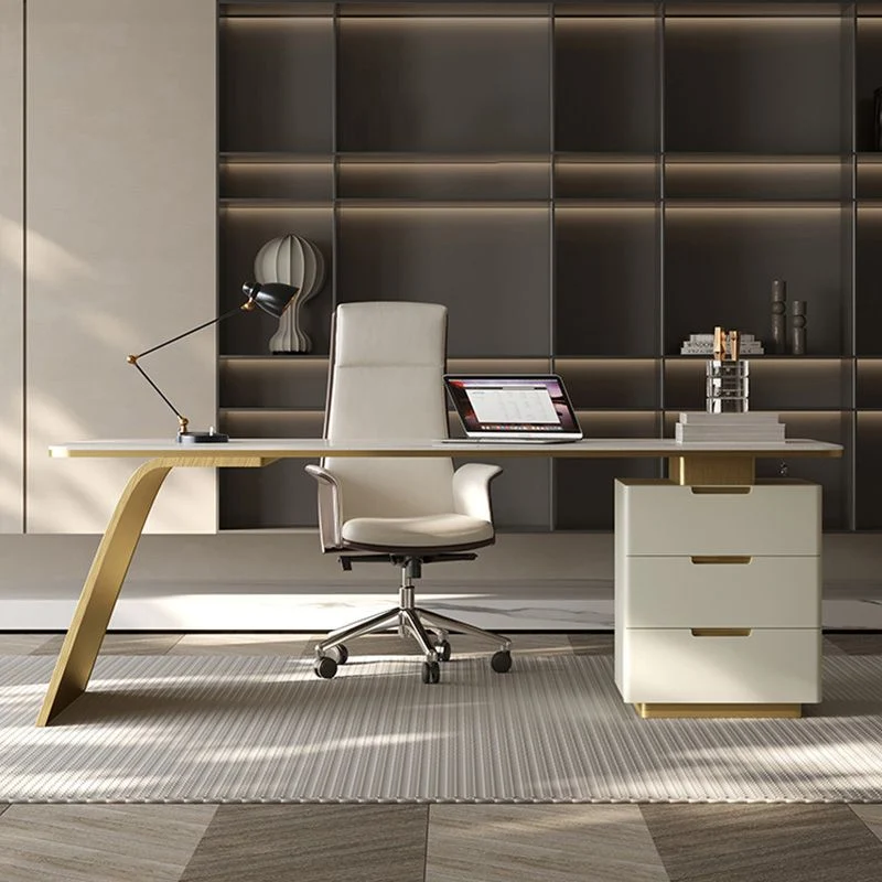 Bureau d'écriture en pierre de style Glam, bureau rectangulaire avec 3 tiroirs Clearhalo