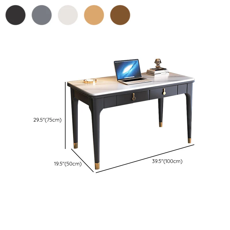 Bureau d'écriture en pierre de style Glam, bureau rectangulaire en bois massif Clearhalo