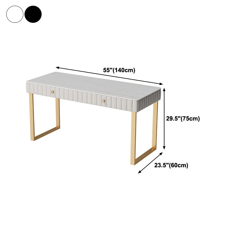 Bureau d'écriture en pierre de style Glam, bureau à base luge incurvée avec 2 tiroirs Clearhalo