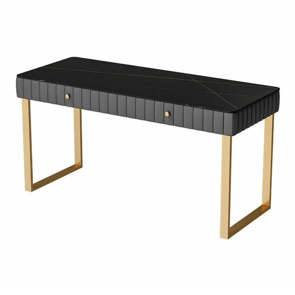 Bureau d'écriture en pierre de style Glam, bureau à base luge incurvée avec 2 tiroirs Clearhalo