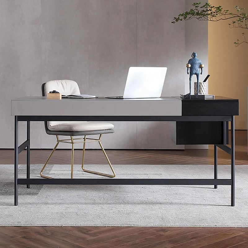 Bureau d'écriture en pierre de style industriel, bureau rectangulaire avec 3 tiroirs Clearhalo