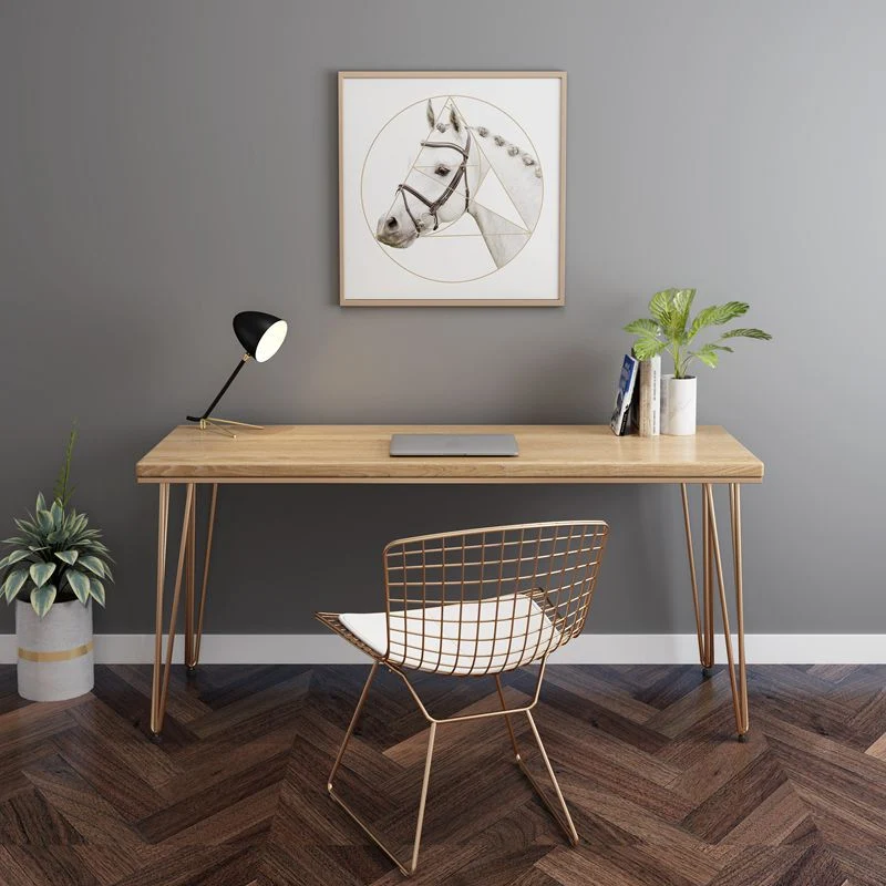 Bureau d'écriture en épingle à cheveux de style Glam Bureau de bureau rectangulaire en bois massif Clearhalo