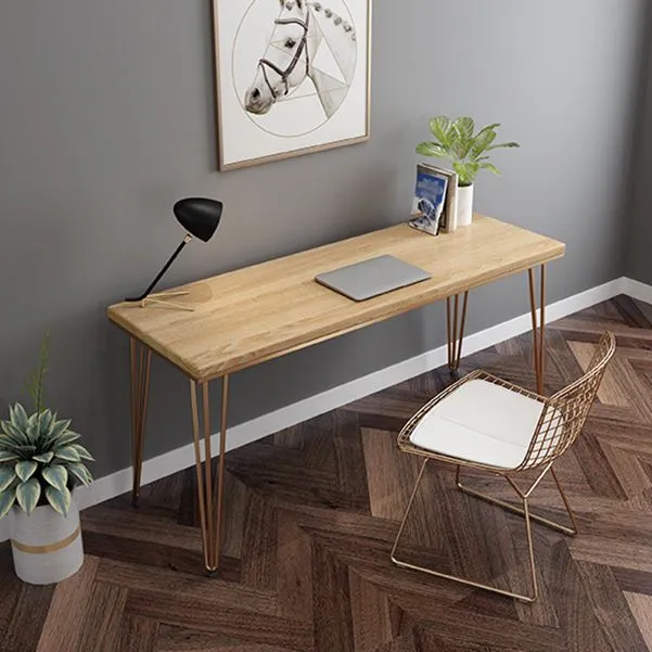 Bureau d'écriture en épingle à cheveux de style Glam Bureau de bureau rectangulaire en bois massif Clearhalo