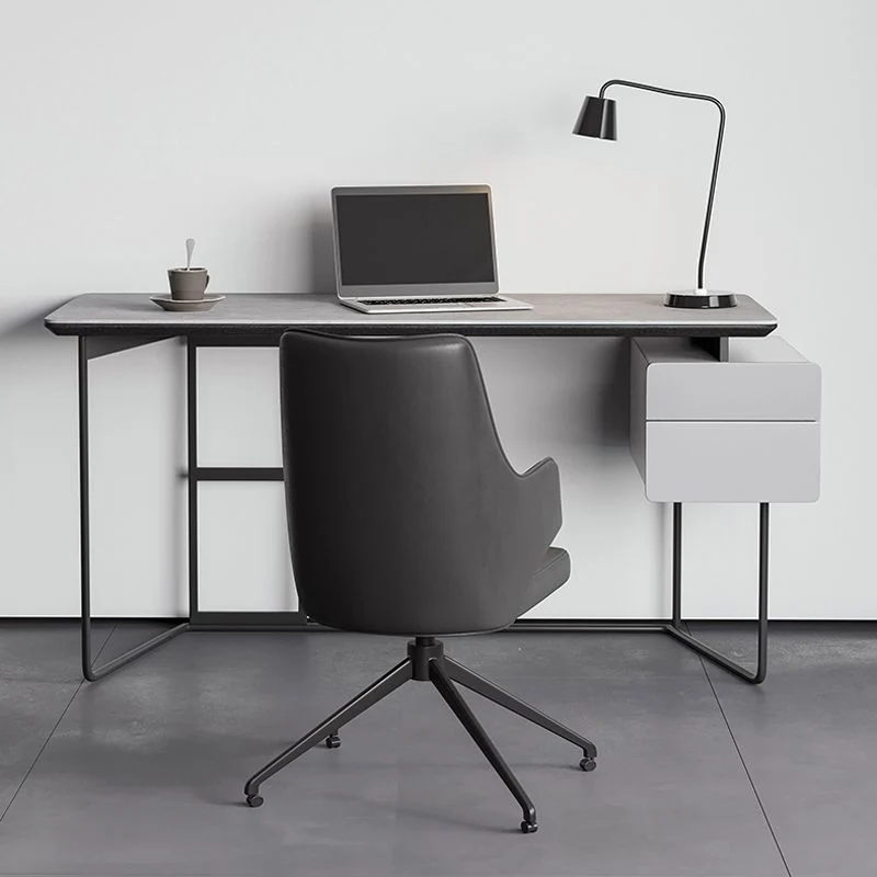 Bureau d'écriture rectangulaire avec base à chevalet industriel et 2 tiroirs Clearhalo