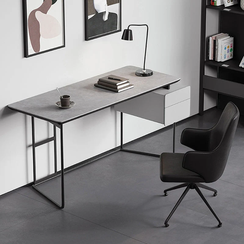 Bureau d'écriture rectangulaire avec base à chevalet industriel et 2 tiroirs Clearhalo