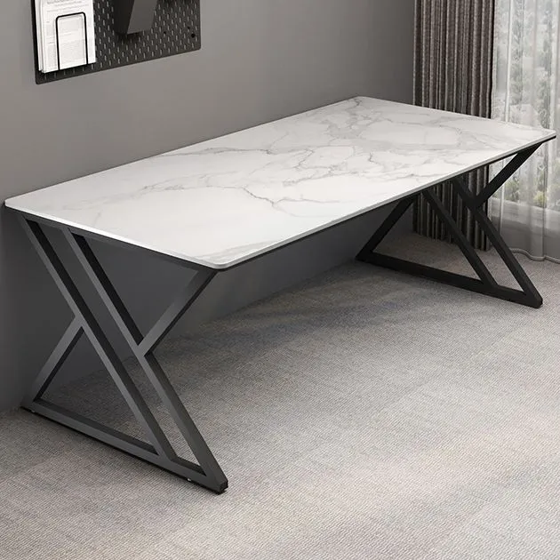 Bureau d'écriture rectangulaire avec dessus en pierre, pieds en métal de Style moderne, pour le bureau Clearhalo