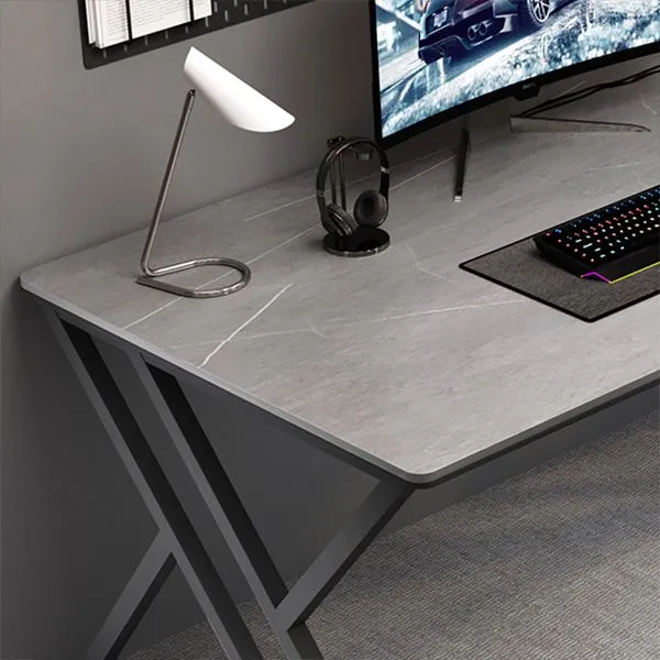 Bureau d'écriture rectangulaire avec dessus en pierre, pieds en métal de Style moderne, pour le bureau Clearhalo