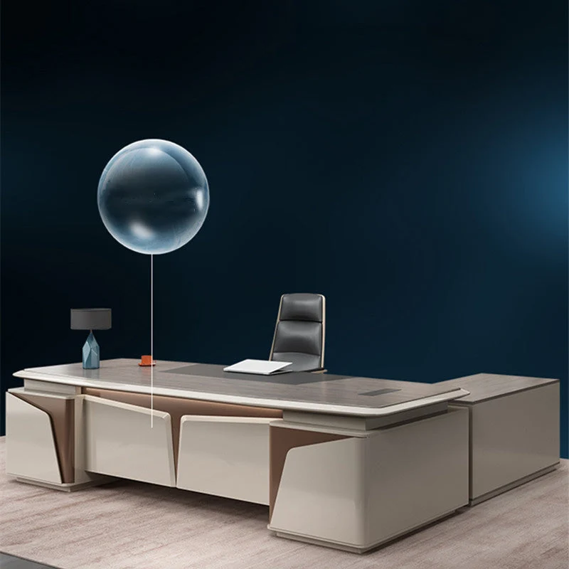 Bureau d'écriture rectangulaire avec piédestal Glam et tiroirs, taupe foncé Clearhalo