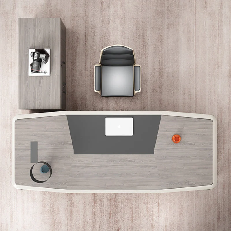 Bureau d'écriture rectangulaire avec piédestal Glam et tiroirs, taupe foncé Clearhalo