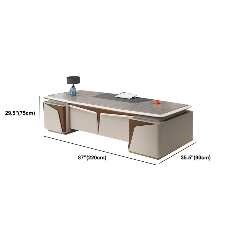 Bureau d'écriture rectangulaire avec piédestal Glam et tiroirs, taupe foncé Clearhalo