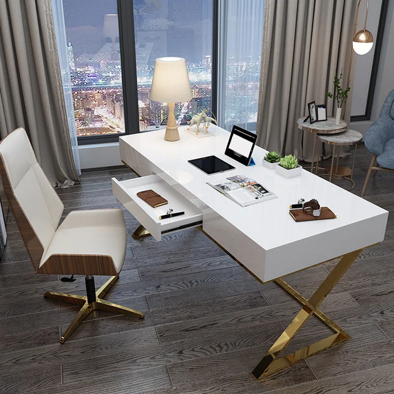 Bureau d'écriture rectangulaire en bois artificiel avec pieds en métal Glam Clearhalo