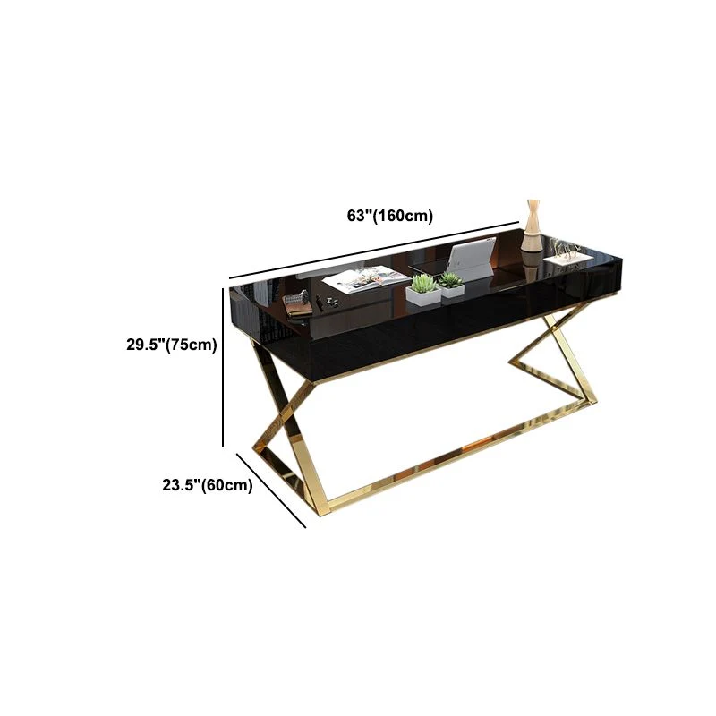 Bureau d'écriture rectangulaire en bois artificiel avec pieds en métal Glam Clearhalo