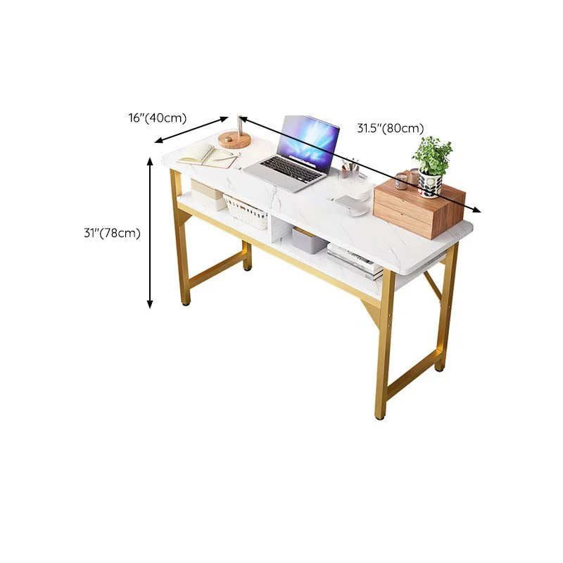 Bureau d'écriture rectangulaire en bois, bureau Home Glam avec étagères Clearhalo