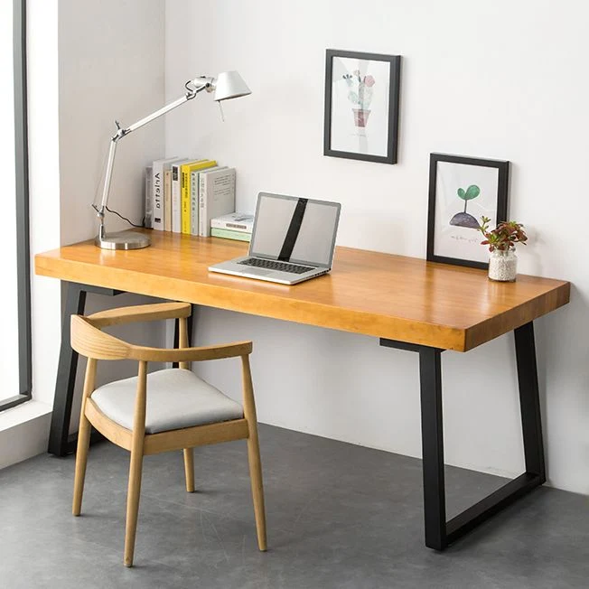 Bureau d'écriture rectangulaire en bois, bureau moderne avec pieds en métal Clearhalo