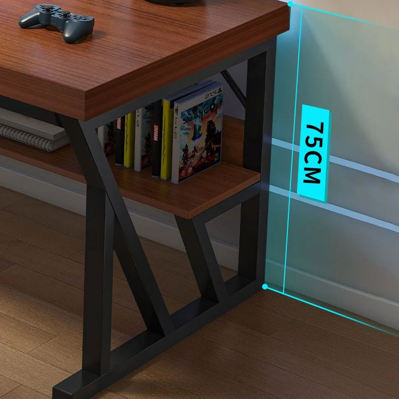Bureau d'écriture rectangulaire en bois contemporain avec étagère Clearhalo