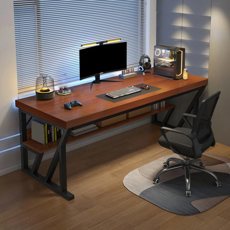 Bureau d'écriture rectangulaire en bois contemporain avec étagère Clearhalo
