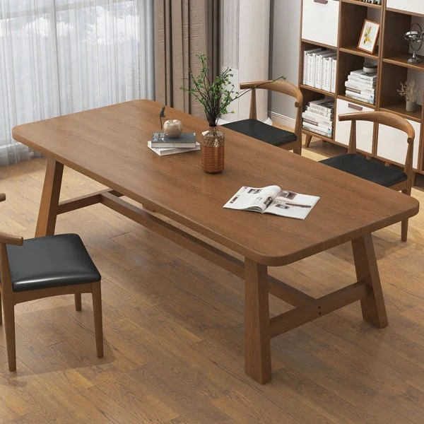 Bureau d'écriture rectangulaire en bois massif, base en H, hauteur de 29,53 po, marron Clearhalo