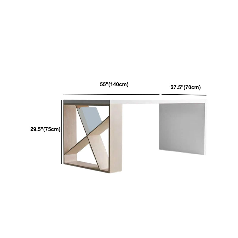 Bureau d'écriture rectangulaire en bois massif blanc, bureau de réunion Glam pour bureau Clearhalo