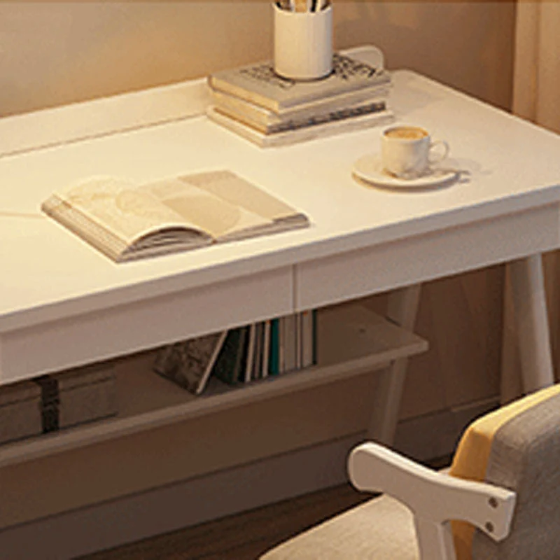 Bureau d'écriture rectangulaire en bois massif, bureau d'écriture moderne à tréteaux pour la maison Clearhalo