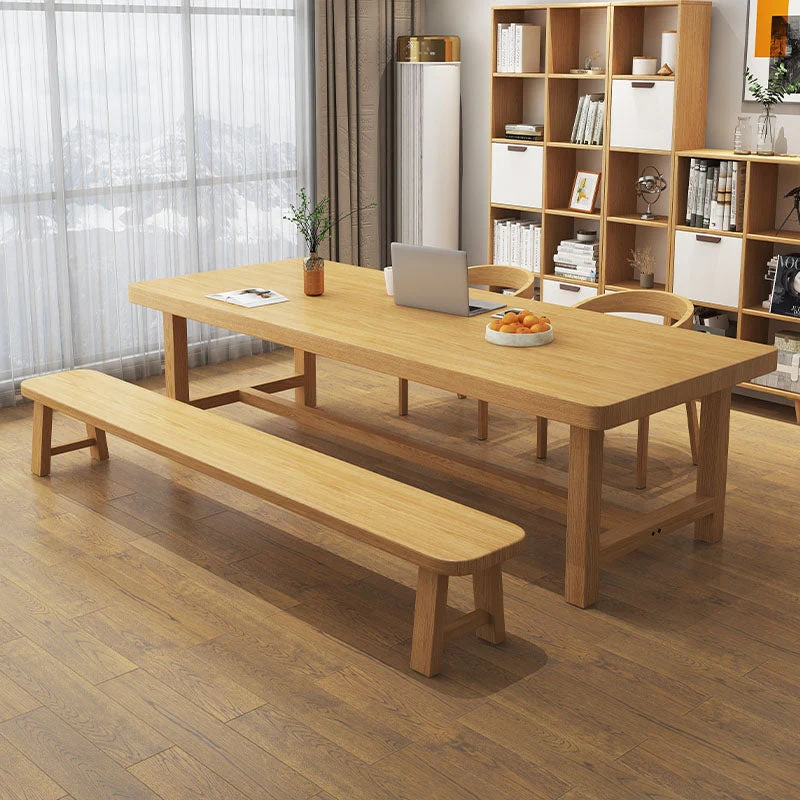Bureau d'écriture rectangulaire en bois massif, bureau moderne de 29,53 pouces de haut, naturel Clearhalo