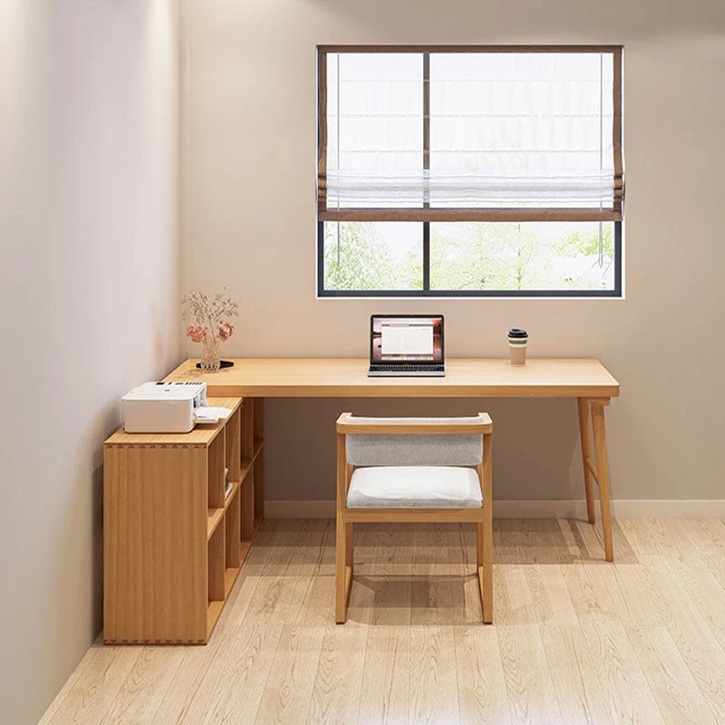 Bureau d'écriture rectangulaire en bois massif, bureau de réunion moderne avec bibliothèque Clearhalo