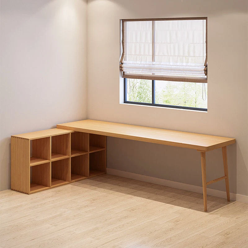 Bureau d'écriture rectangulaire en bois massif, bureau de réunion moderne avec bibliothèque Clearhalo