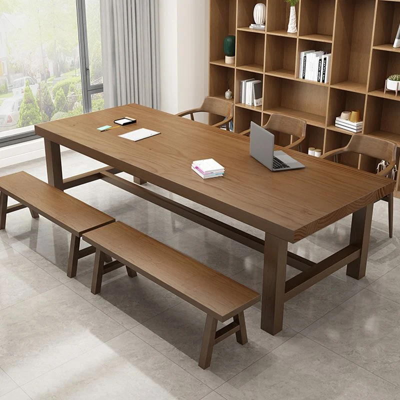 Bureau d'écriture rectangulaire en bois massif, bureau industriel de 29,53 po de hauteur avec base en H Clearhalo