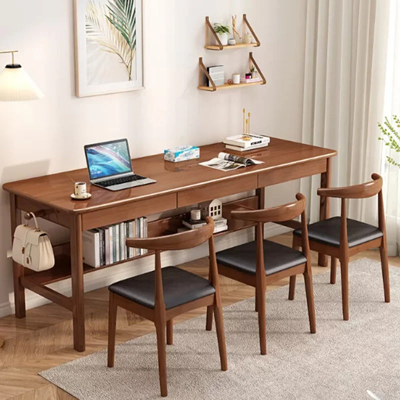Bureau d'écriture rectangulaire en bois massif, bureau moderne de 29,53 po de haut avec 3 tiroirs Clearhalo