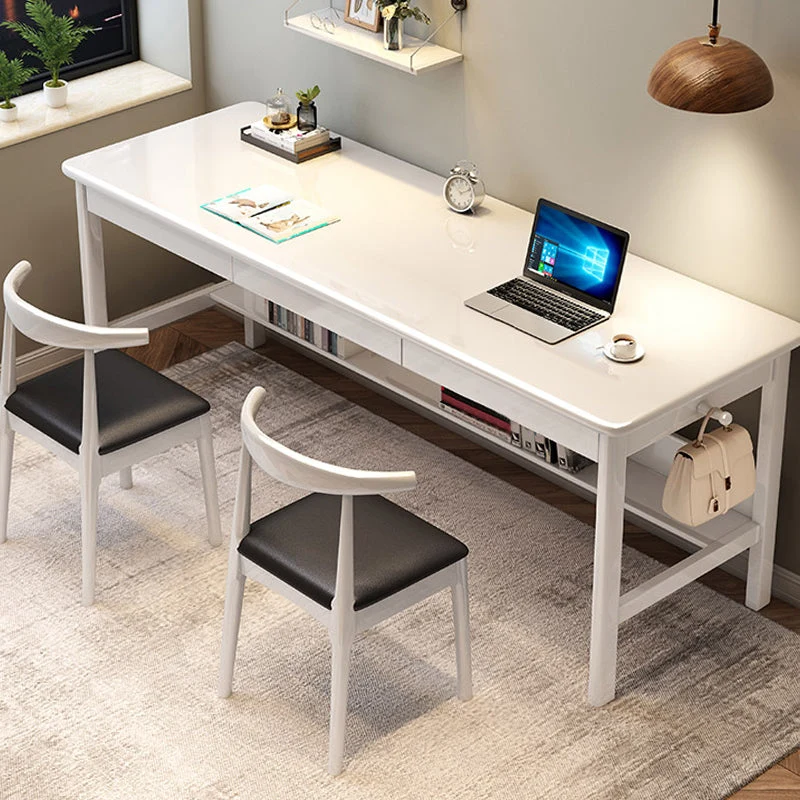 Bureau d'écriture rectangulaire en bois massif, bureau moderne de 29,53 po de haut avec 3 tiroirs Clearhalo