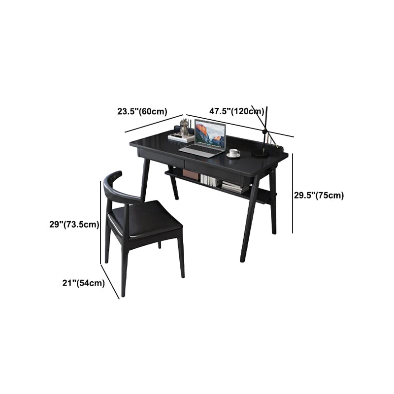 Bureau d'écriture rectangulaire en bois massif, bureau noir moderne pour la maison Clearhalo
