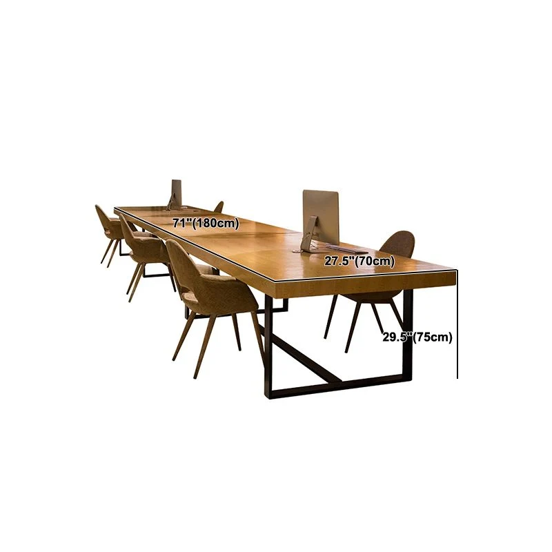 Bureau d'écriture rectangulaire en bois massif, bureau de réunion industriel pour bureau Clearhalo
