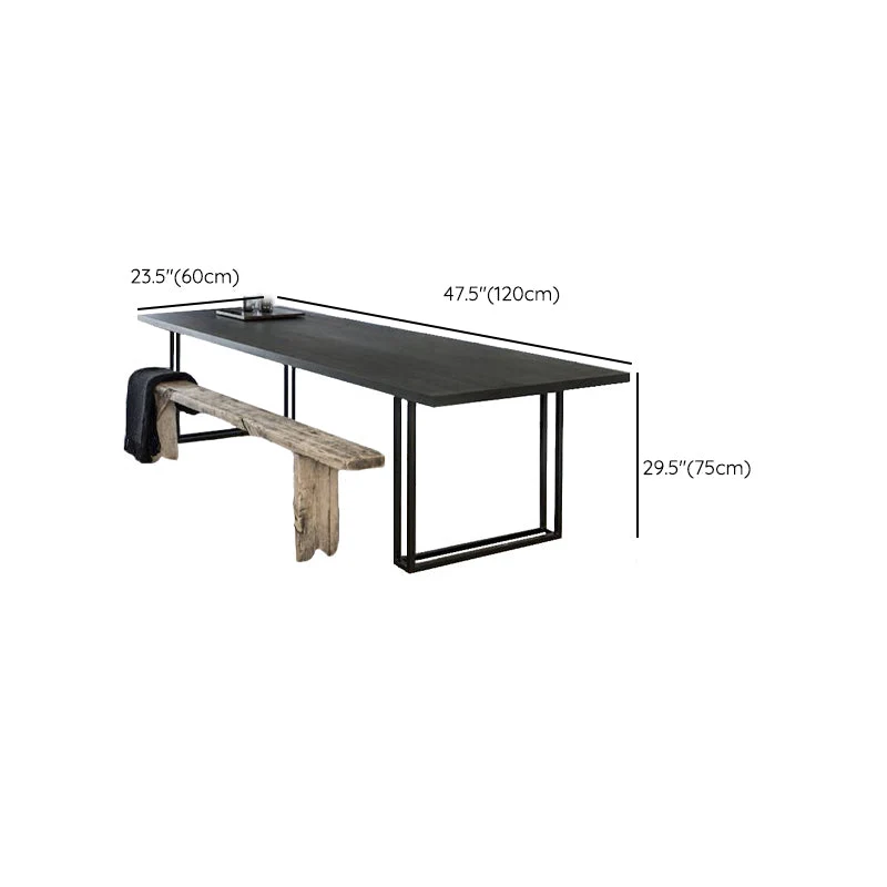 Bureau d'écriture rectangulaire en bois massif noir, bureau de réunion industriel pour bureau Clearhalo