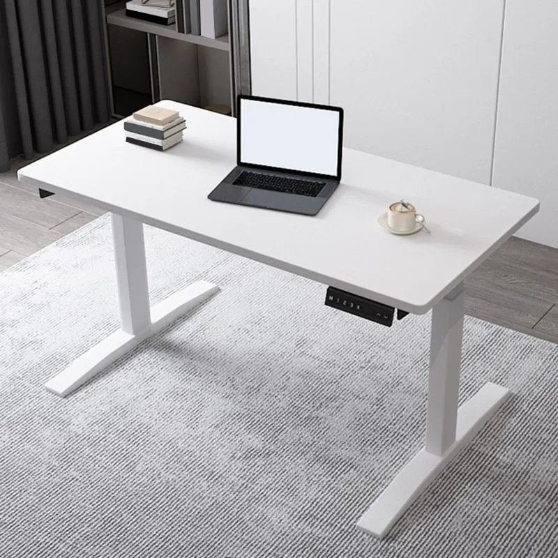 Bureau d'écriture rectangulaire en bois moderne, avec base en forme de T, pour la maison Clearhalo