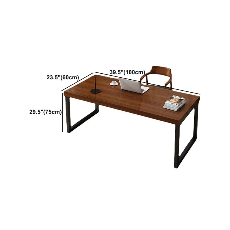 Bureau d'écriture rectangulaire en bois de pin brun, bureau à base de traîneau en fer noir Clearhalo