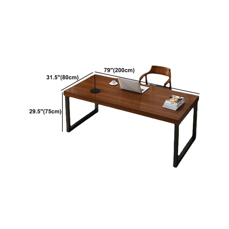 Bureau d'écriture rectangulaire en bois de pin brun, bureau à base de traîneau en fer noir Clearhalo