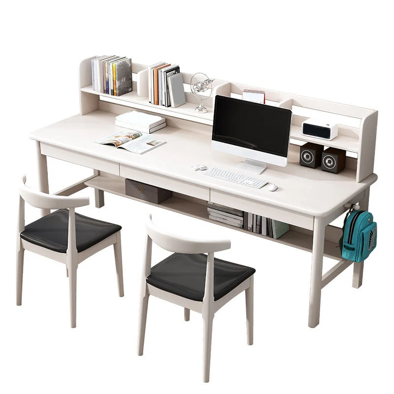 Bureau d'écriture rectangulaire contemporain en bois massif, 3 tiroirs, base en forme de H, bureau d'ordinateur Clearhalo