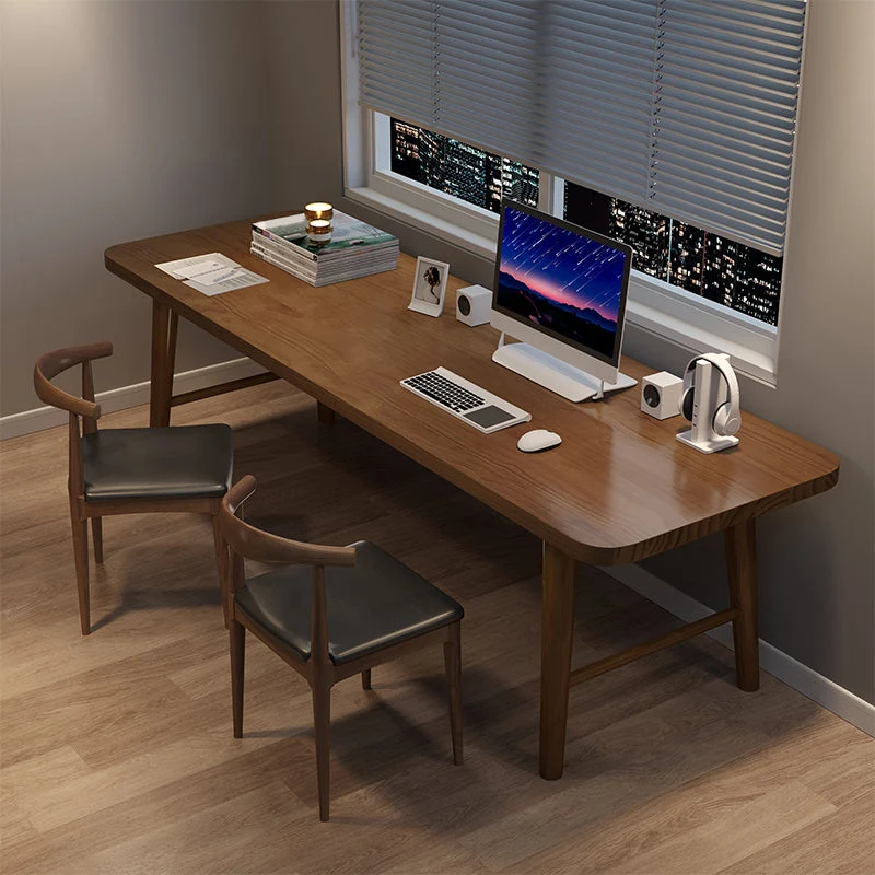 Bureau d'écriture rectangulaire contemporain en bois massif avec base en H de 29,53 po de hauteur Clearhalo