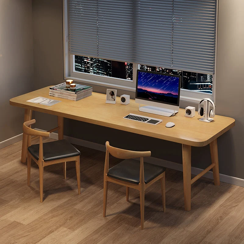 Bureau d'écriture rectangulaire contemporain en bois massif avec base en H de 29,53 po de hauteur Clearhalo