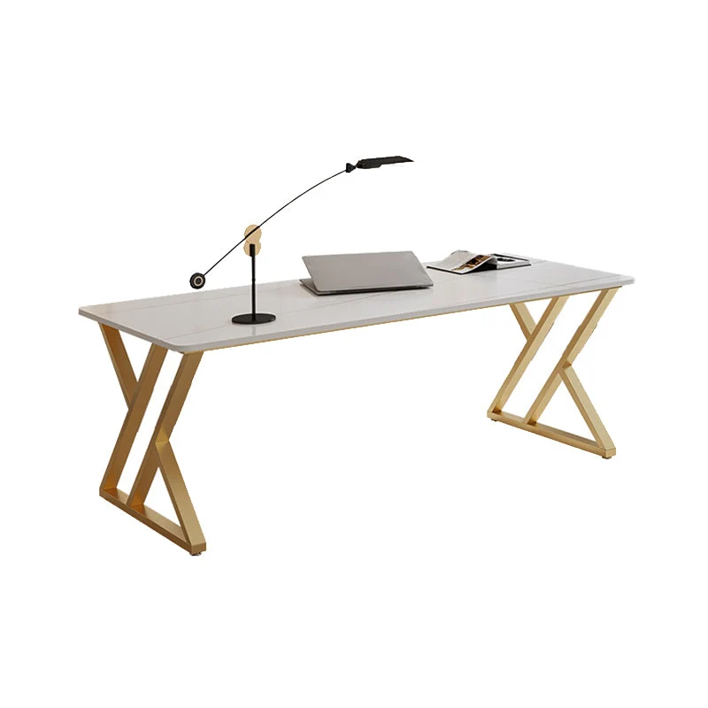 Bureau d'écriture rectangulaire contemporain, bureau d'ordinateur au fini antique avec pieds en métal Clearhalo