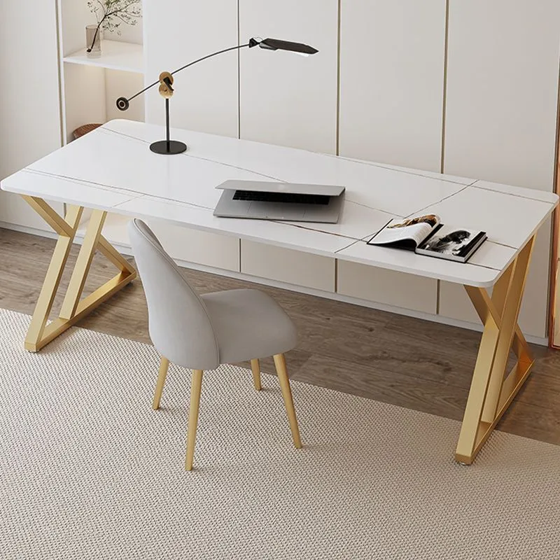 Bureau d'écriture rectangulaire contemporain, bureau d'ordinateur au fini antique avec pieds en métal Clearhalo