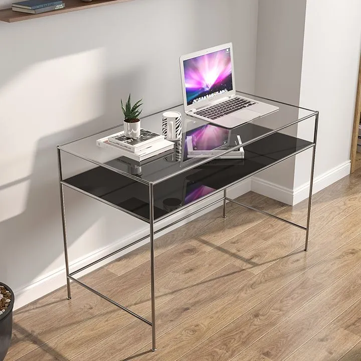 Bureau d'écriture rectangulaire contemporain en verre en forme de H Clearhalo