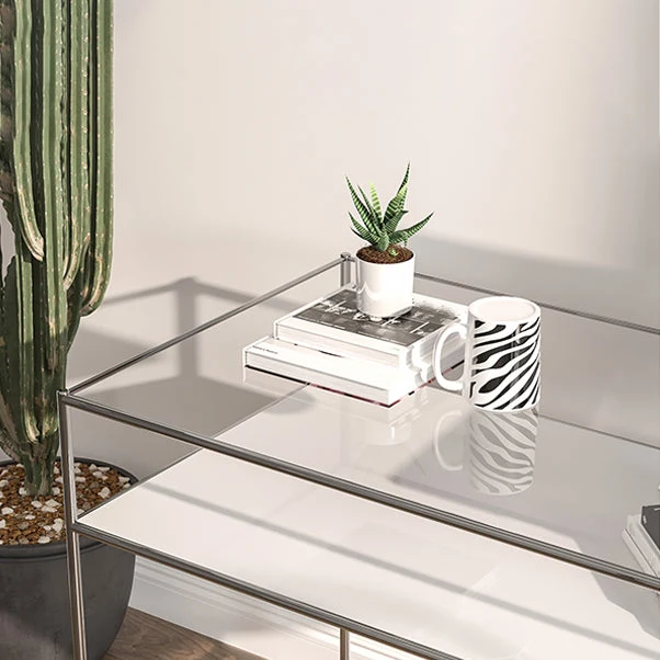 Bureau d'écriture rectangulaire contemporain en verre en forme de H Clearhalo