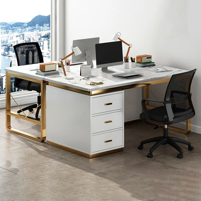 Bureau d'écriture rectangulaire Glam Executive Desk de 29,5 po de hauteur avec tiroirs Clearhalo