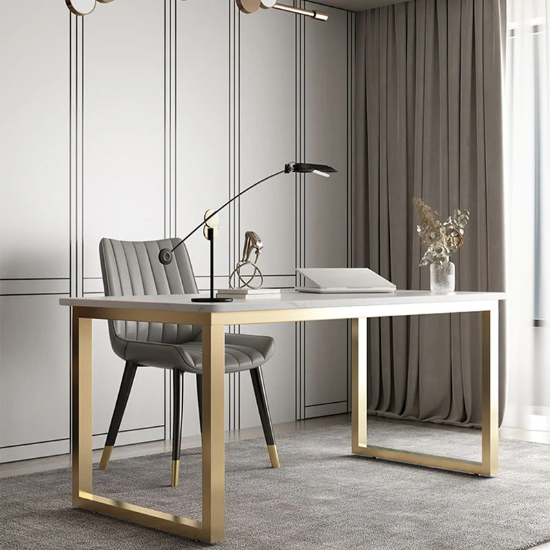 Bureau d'écriture rectangulaire Glam en pierre avec pieds en métal Clearhalo