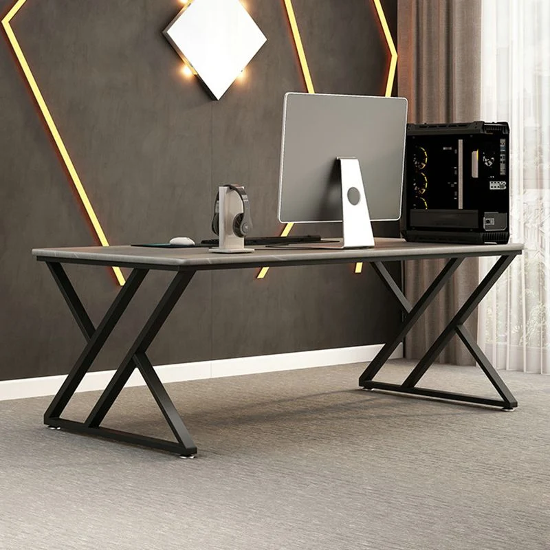 Bureau d'écriture rectangulaire gris industriel, bureau de chambre à coucher avec pieds en métal Clearhalo