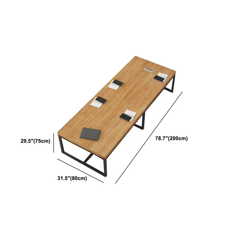Bureau d'écriture rectangulaire industriel avec gestion des câbles, bureau naturel avec pieds en métal Clearhalo