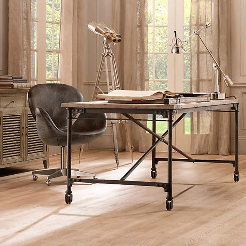 Bureau d'écriture rectangulaire industriel en bois massif, pour la maison Clearhalo